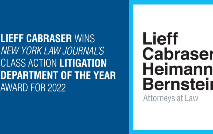 Lieff Cabraser Wins New York Law Journal’s "Class Action Litigation Department of the Year" Award
