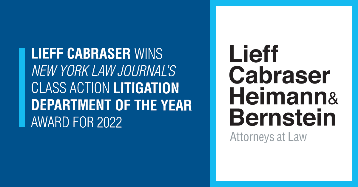 Lieff Cabraser Wins New York Law Journal’s "Class Action Litigation Department of the Year" Award